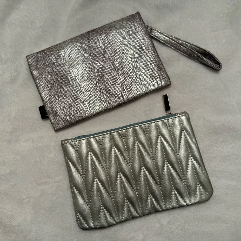 Silver Makeup Cosmetic Bag Set 2 NWOT
